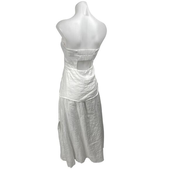 DISSH White 100% Linen Strapless Sleeveless Cutout Tube Midi Fit & Flare Dress 4 - Picture 2 of 4